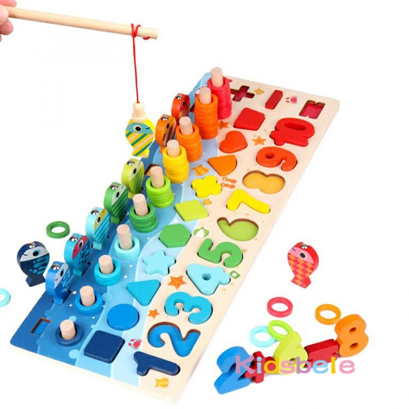 Montessori Math Toy – Wooden Puzzle & Fishing Game