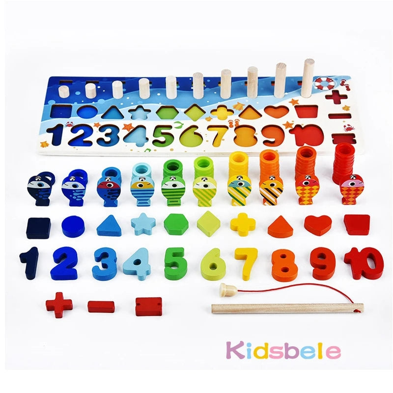 Montessori Math Toy – Wooden Puzzle & Fishing Game