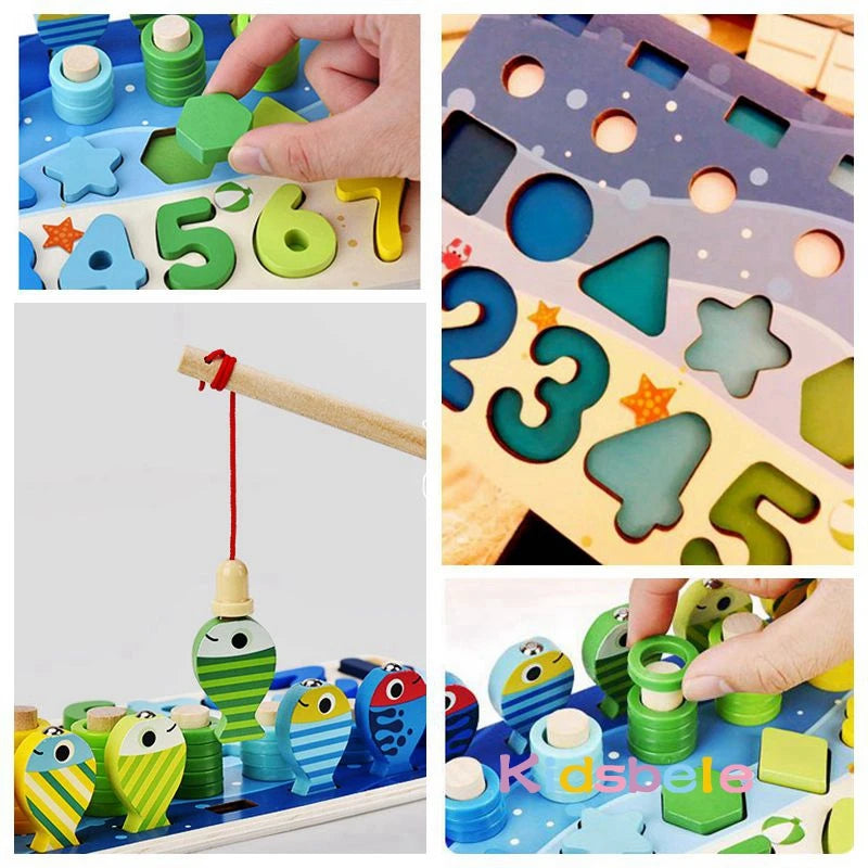 Montessori Math Toy – Wooden Puzzle & Fishing Game