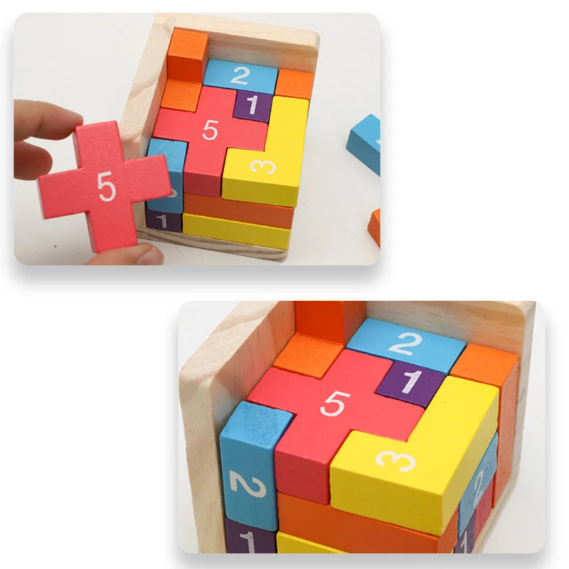 Wooden 3D Puzzle Cube – Colorful Luban Lock Toy