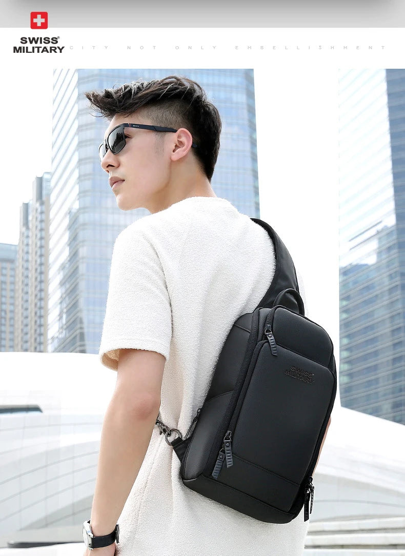 SWISS Men's Multifunctional Waterproof Chest Bag Fashion Shoulder Bag Sports Crossbody Bag Nylon Handbags Usb Bag Sling Pack