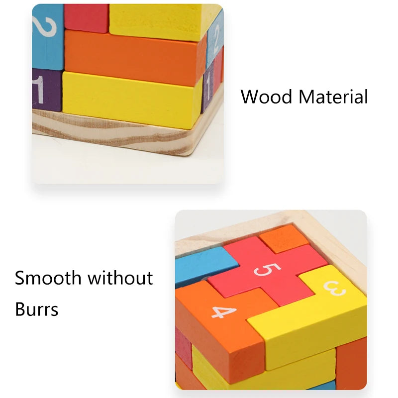 Wooden 3D Puzzle Cube – Colorful Luban Lock Toy