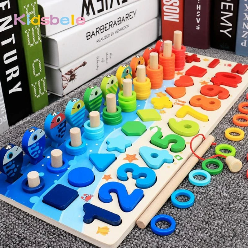 Montessori Math Toy – Wooden Puzzle & Fishing Game