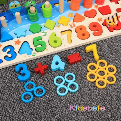 Montessori Math Toy – Wooden Puzzle & Fishing Game