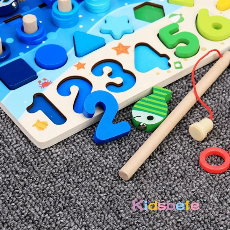 Montessori Math Toy – Wooden Puzzle & Fishing Game