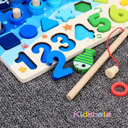 Montessori Math Toy – Wooden Puzzle & Fishing Game