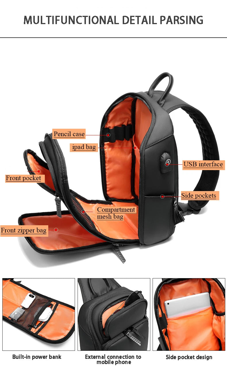 SWISS Men's Multifunctional Waterproof Chest Bag Fashion Shoulder Bag Sports Crossbody Bag Nylon Handbags Usb Bag Sling Pack