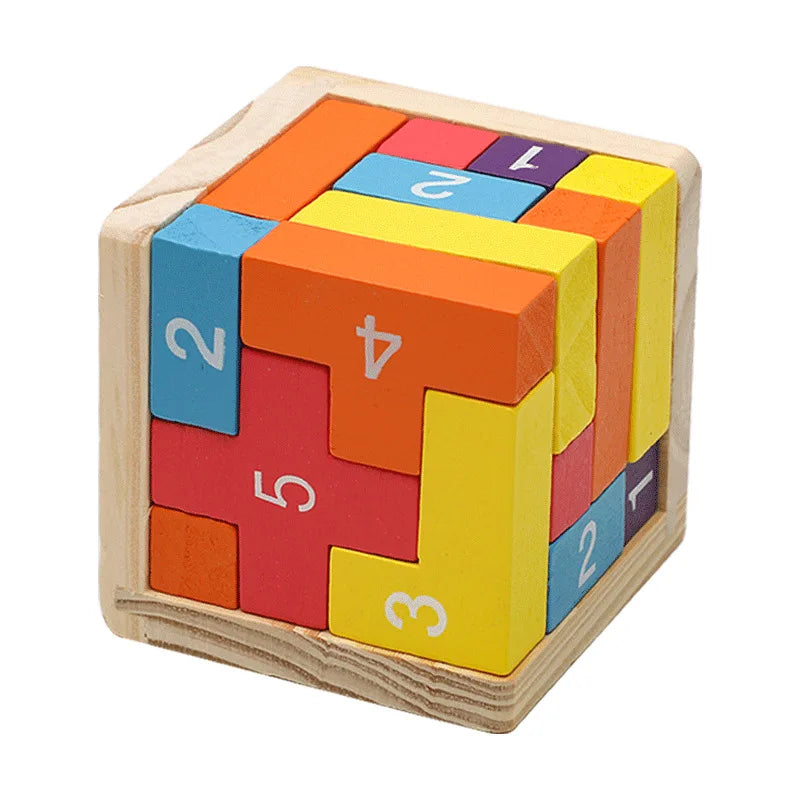 Wooden 3D Puzzle Cube – Colorful Luban Lock Toy