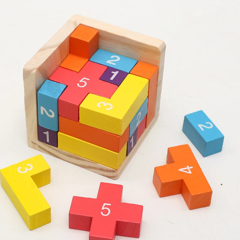 Wooden 3D Puzzle Cube – Colorful Luban Lock Toy